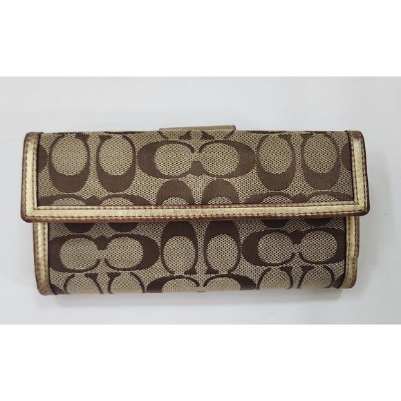 COACH 43609 Turnlock Signature Jacquard Bi-fold Wallet/ with Checkbook Wallet - Picture 7 of 11